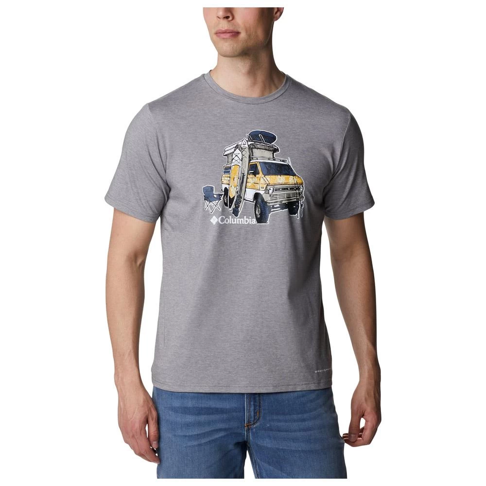 Tee-shirt De Rando Columbia M's Sun Trek SS Graphic Tee City Grey Heather 1 Tee-shirt De Rando Columbia M's Sun Trek SS Graphic Tee City Grey Heather