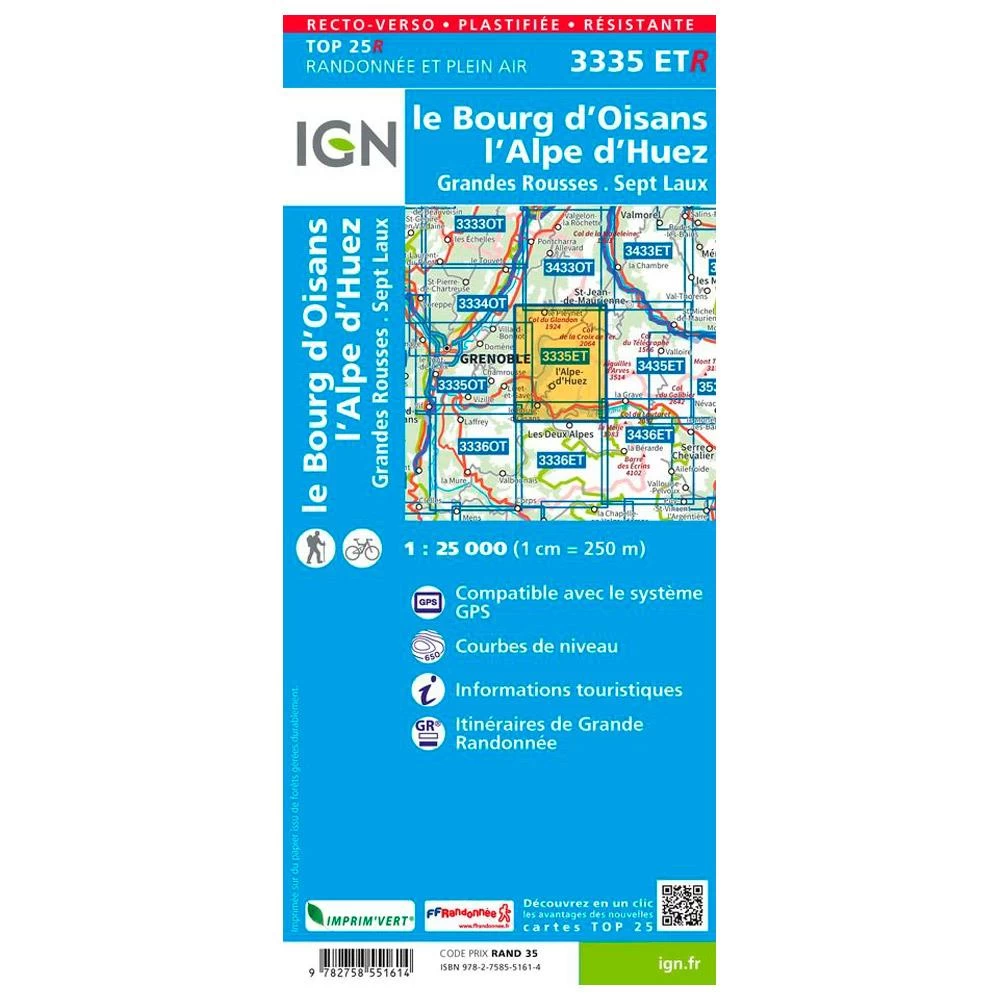 Carte IGN 3335ETR Le Bourg D'Oisans, L'Alpe D'Huez, Grandes Rousses, Sept Laux - Résistante 2 Carte IGN 3335ETR Le Bourg D'Oisans, L'Alpe D'Huez, Grandes Rousses, Sept Laux - Résistante – Image 2